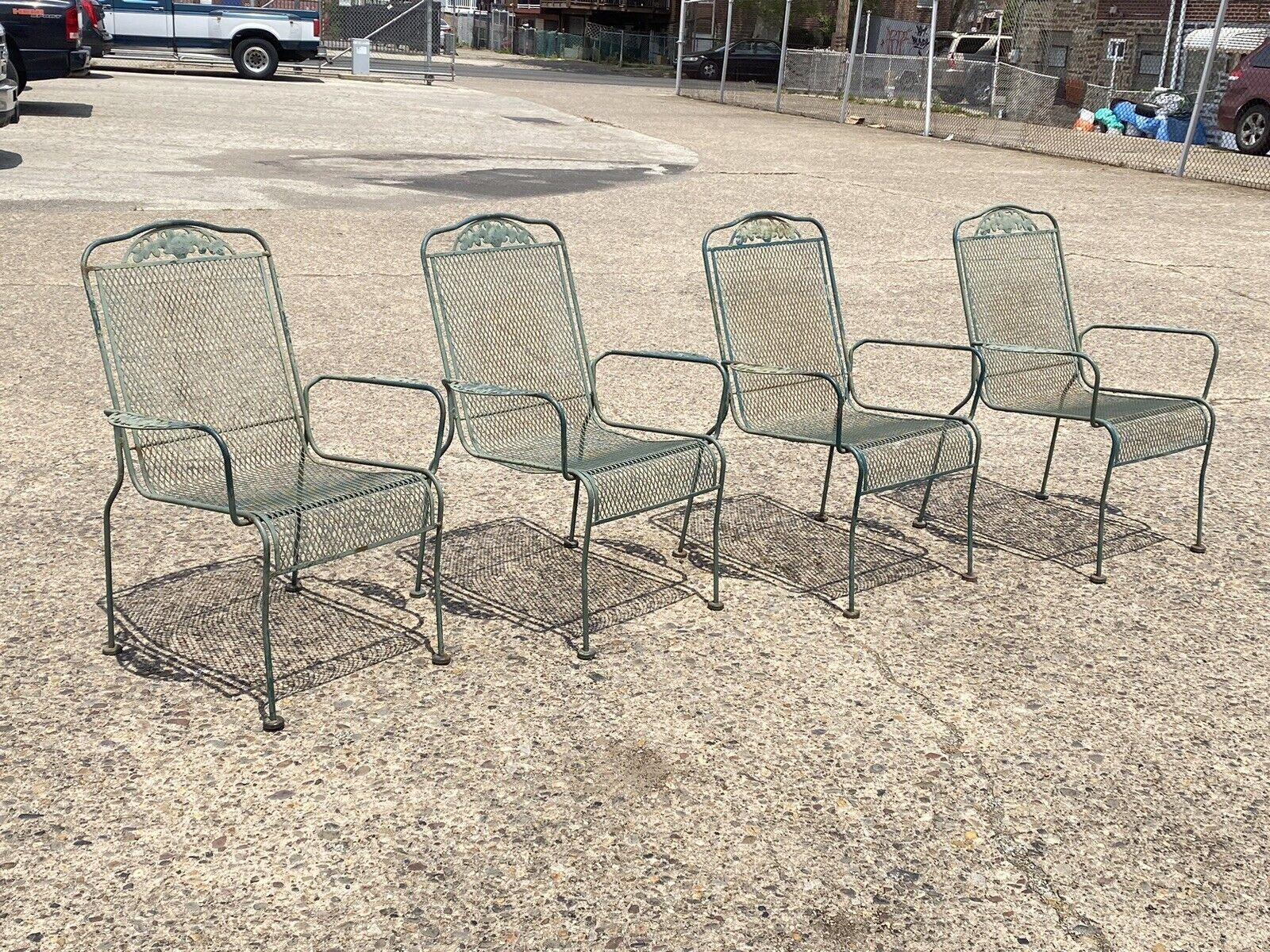 Vintage Meadowcraft Dogwood Green Wrought Iron Outdoor Patio Chairs, Set of 4 1