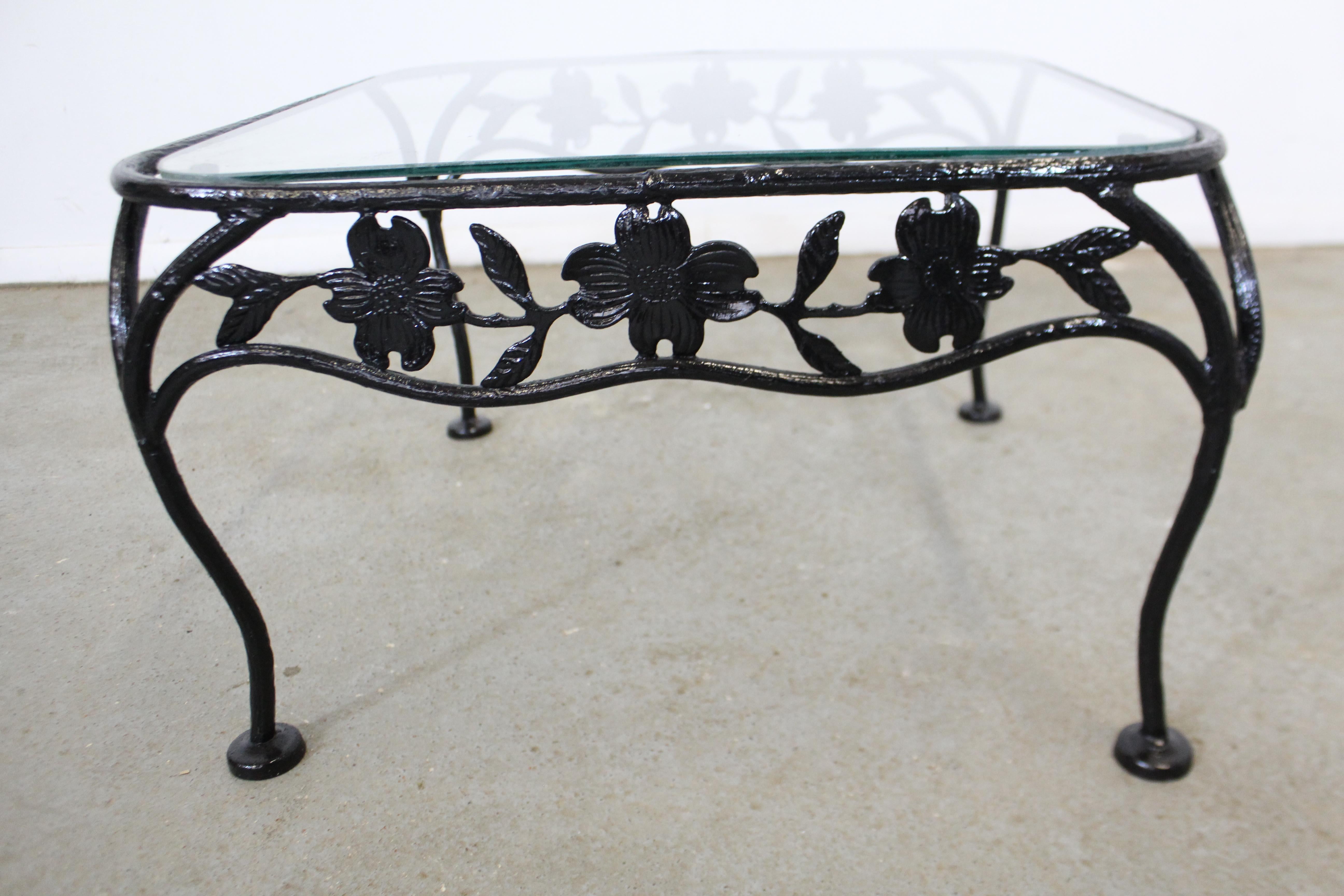 20th Century Vintage Meadowcraft Dogwood Wrought Iron Outdoor Square Accent End Table