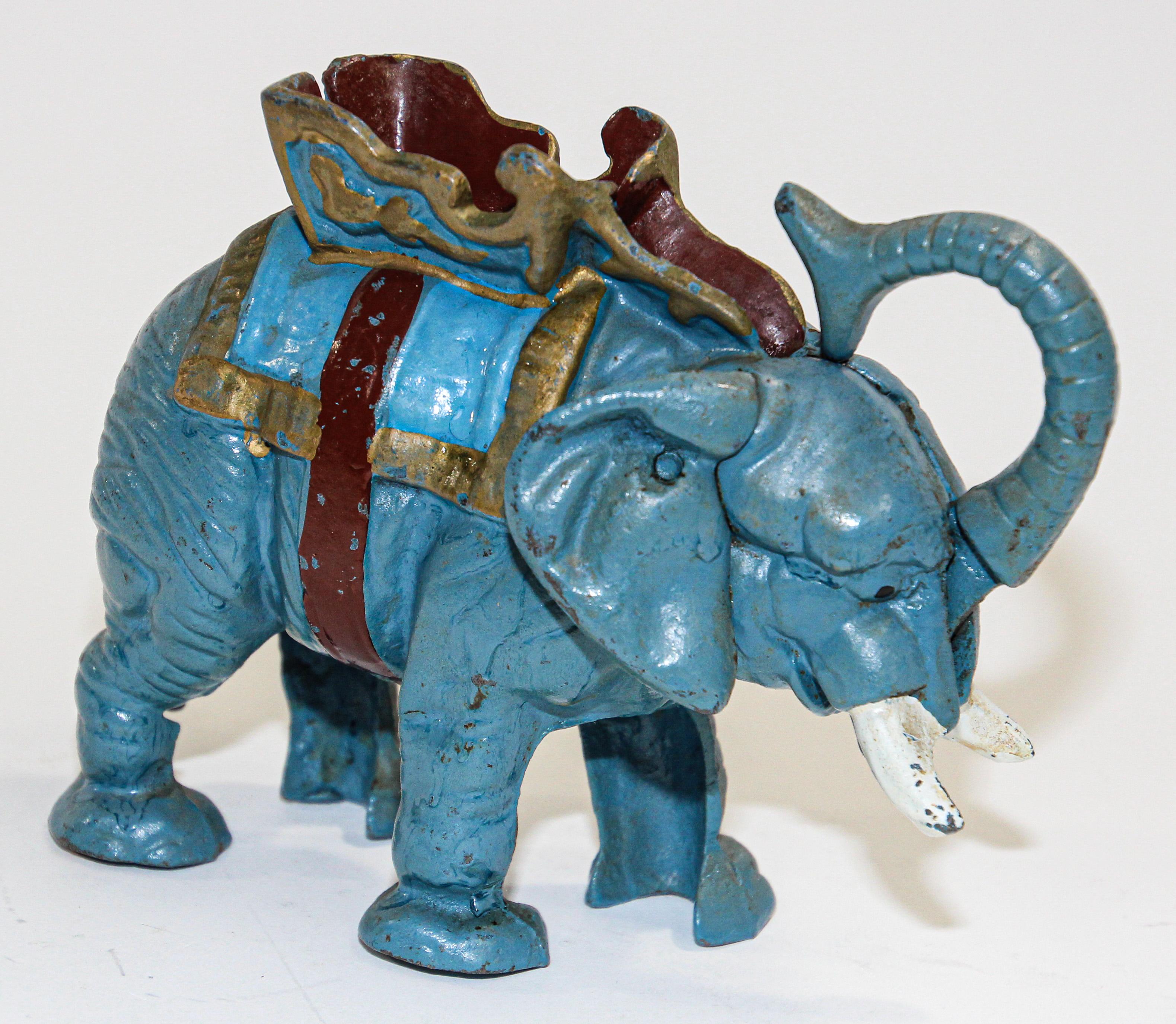 Folk Art Vintage Mechanical Elephant Cast Iron Bank Collectible Toy