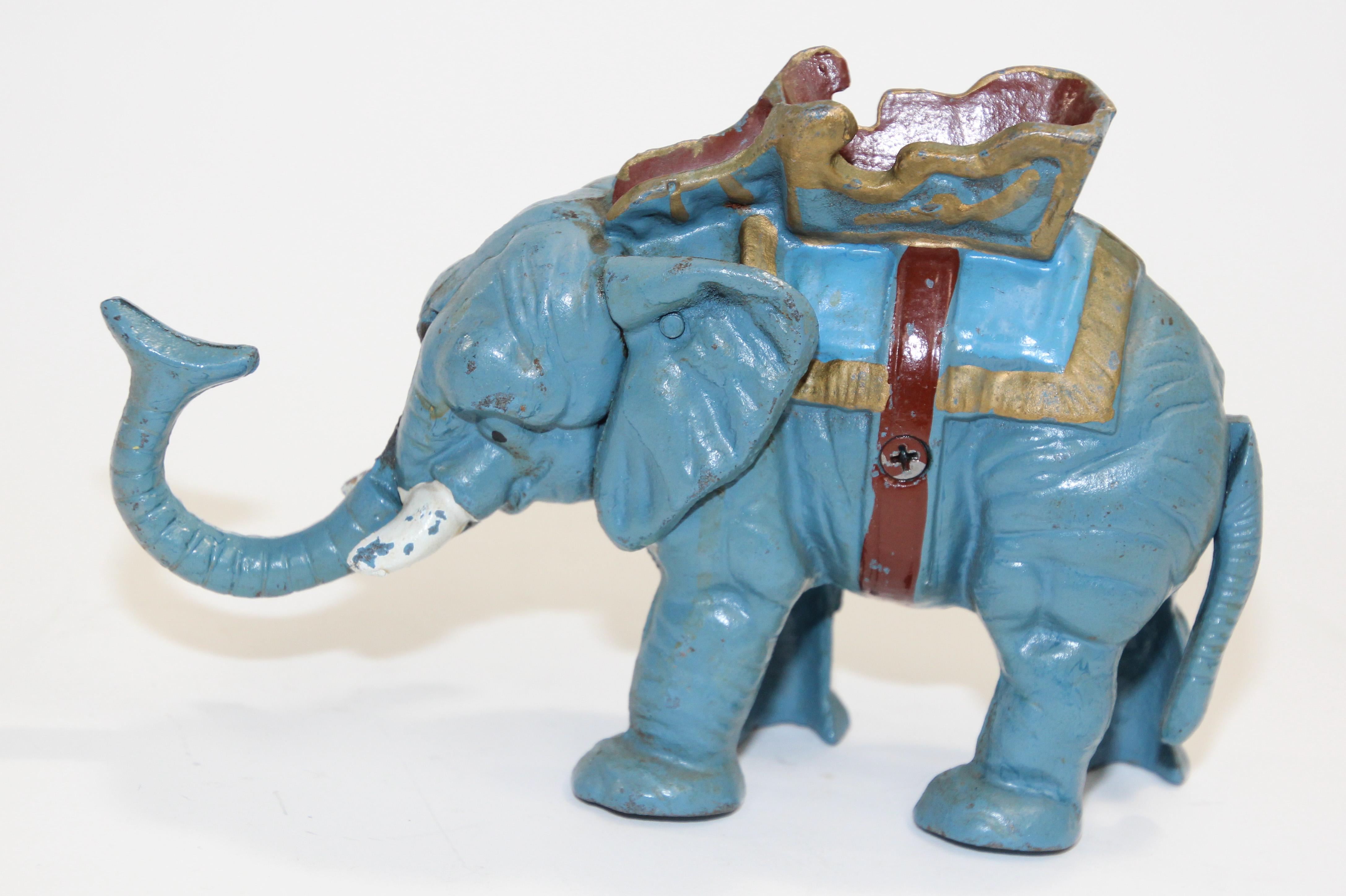 20th Century Vintage Mechanical Elephant Cast Iron Bank Collectible Toy