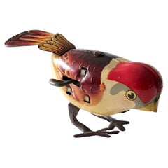 Used Mechanical tin plated wind up Sparrow Bird toy - 1960's - China