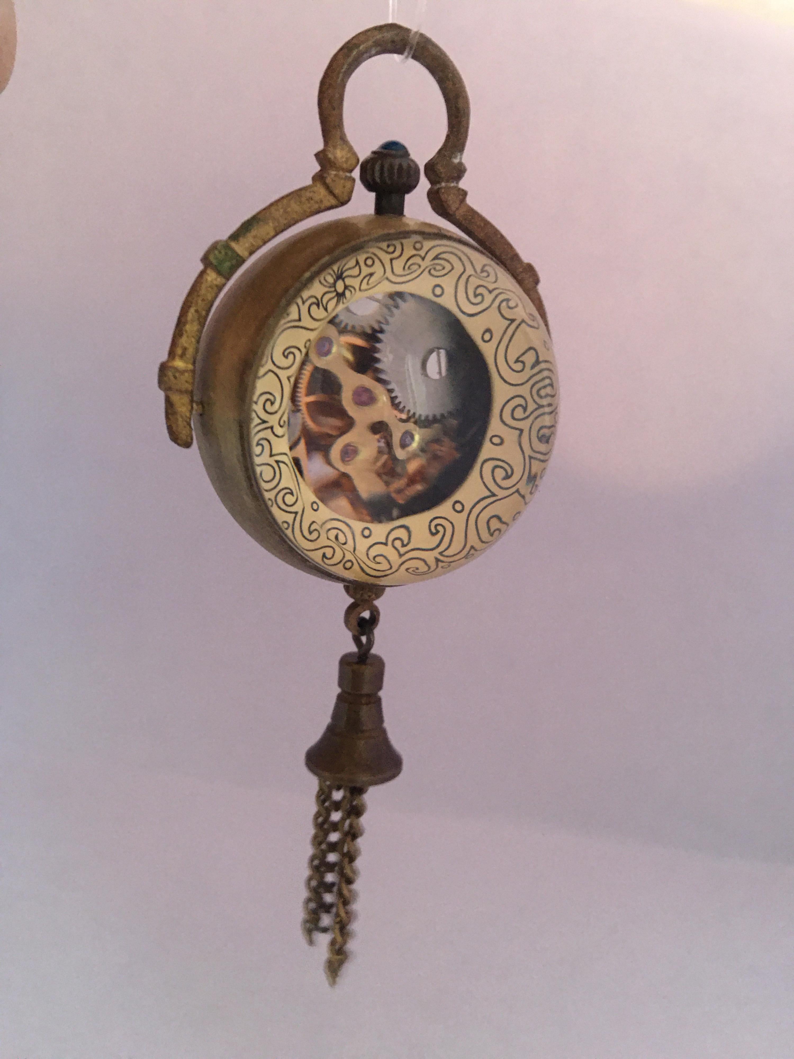 Vintage Mechanical Visible Escapement or Skeleton Pendant Ball Watch For Sale 8