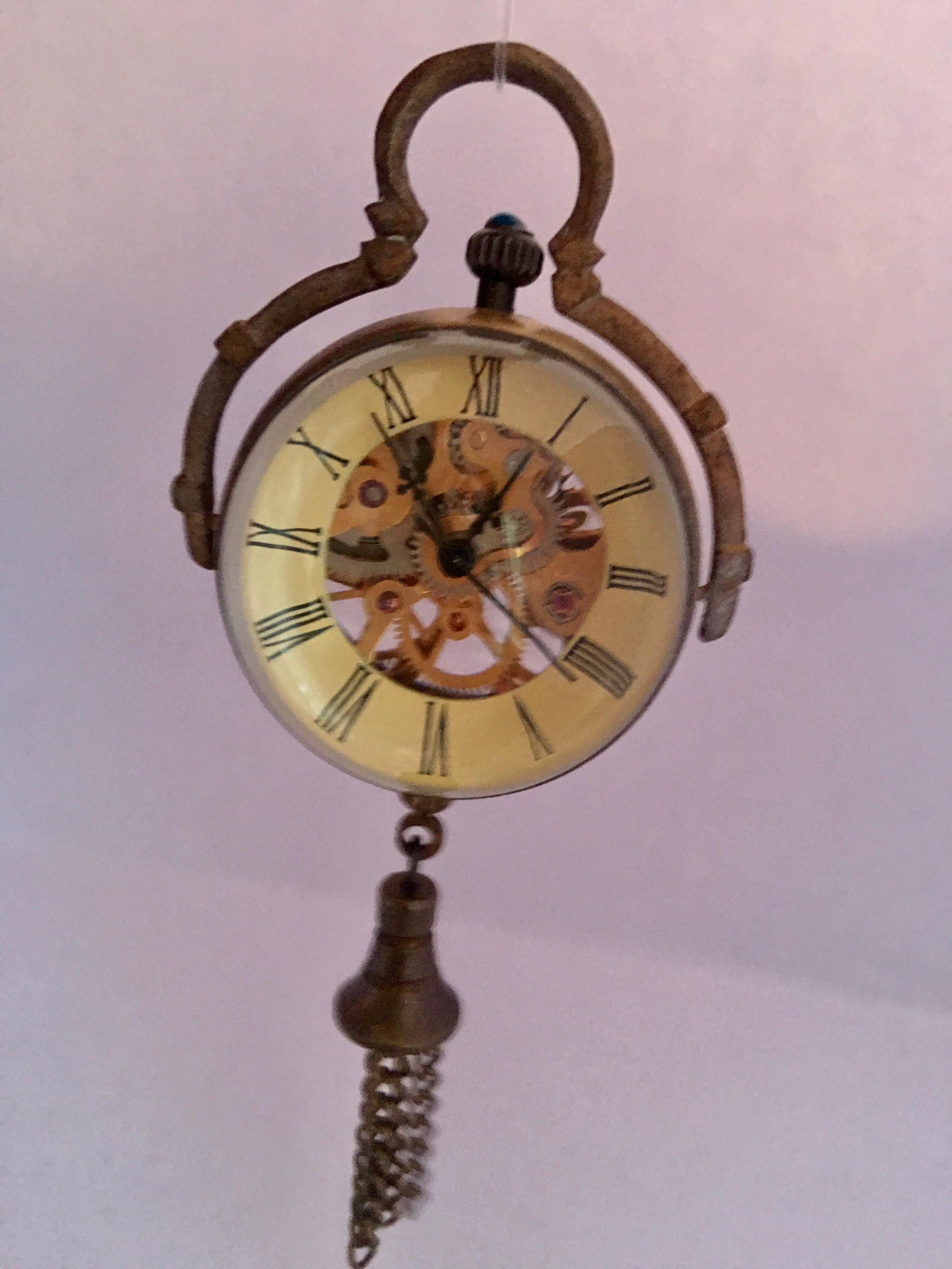 Vintage Mechanical Visible Escapement or Skeleton Pendant Ball Watch In Good Condition For Sale In Carlisle, GB