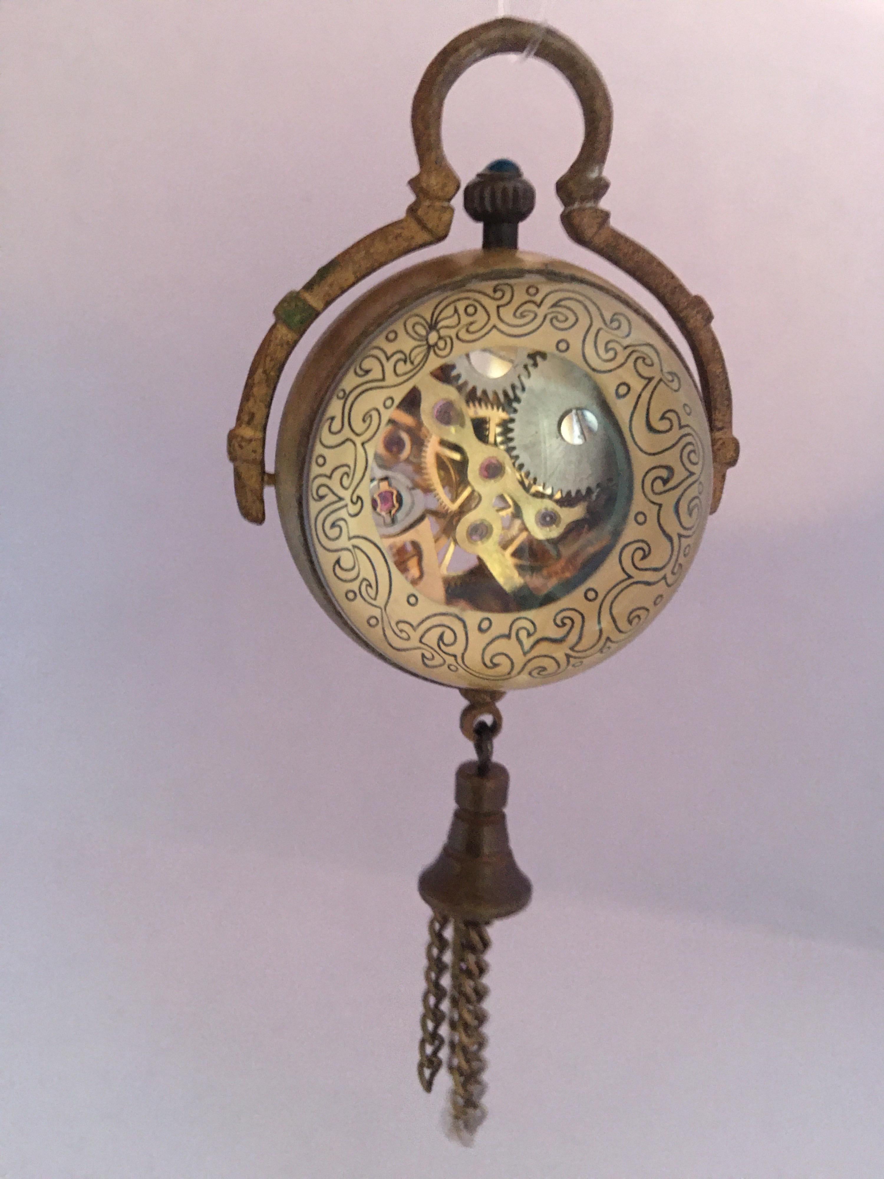 Women's or Men's Vintage Mechanical Visible Escapement or Skeleton Pendant Ball Watch For Sale