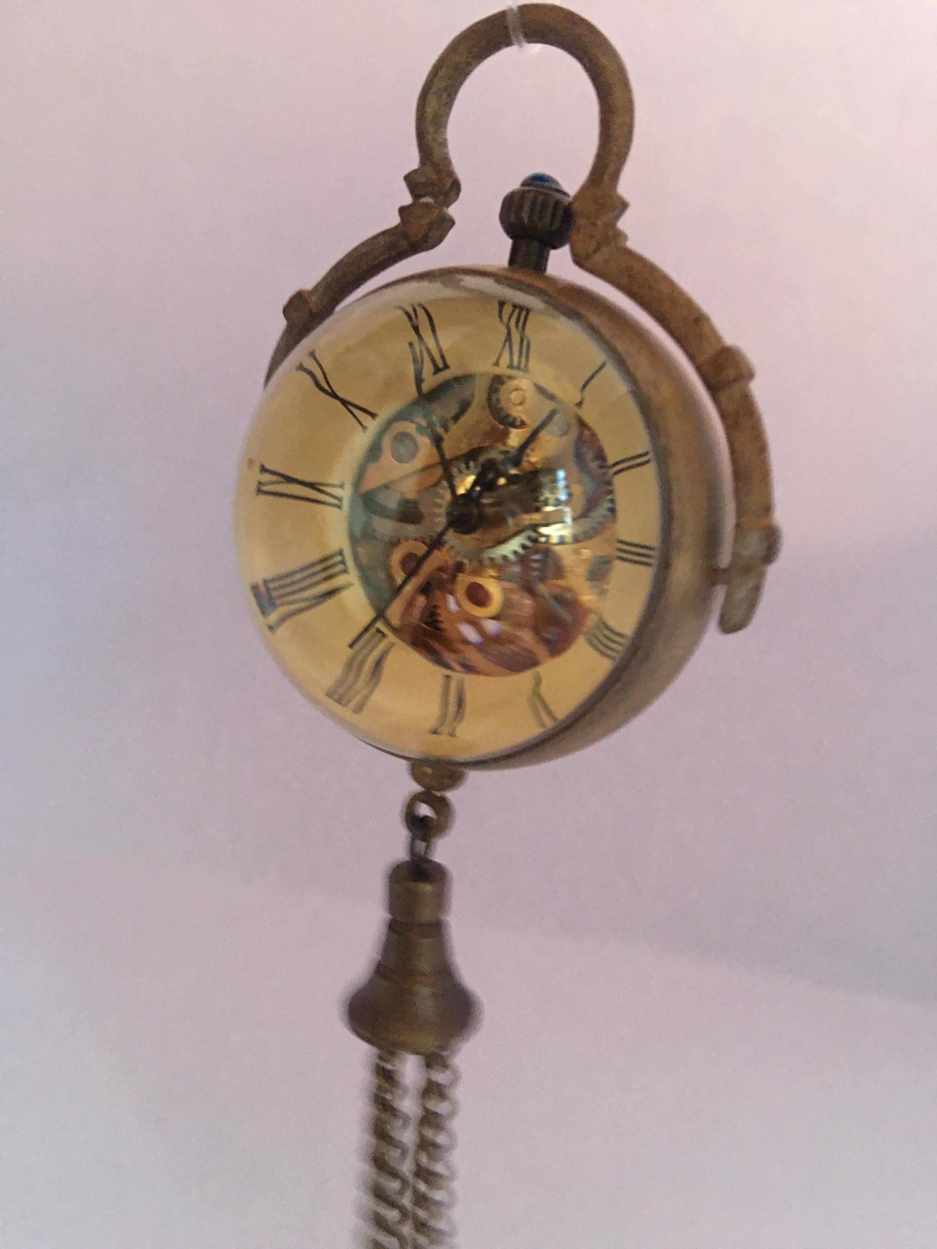 Vintage Mechanical Visible Escapement or Skeleton Pendant Ball Watch For Sale 3
