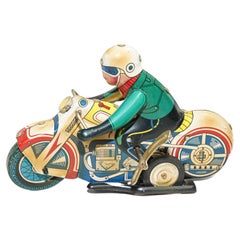 Vintage Mechanical Wind Up Tin Toy Motorcycle 1970' Collectible Toy