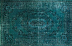 Vintage Medallion Design Anatolian Rug, Overdyed in Teal Color