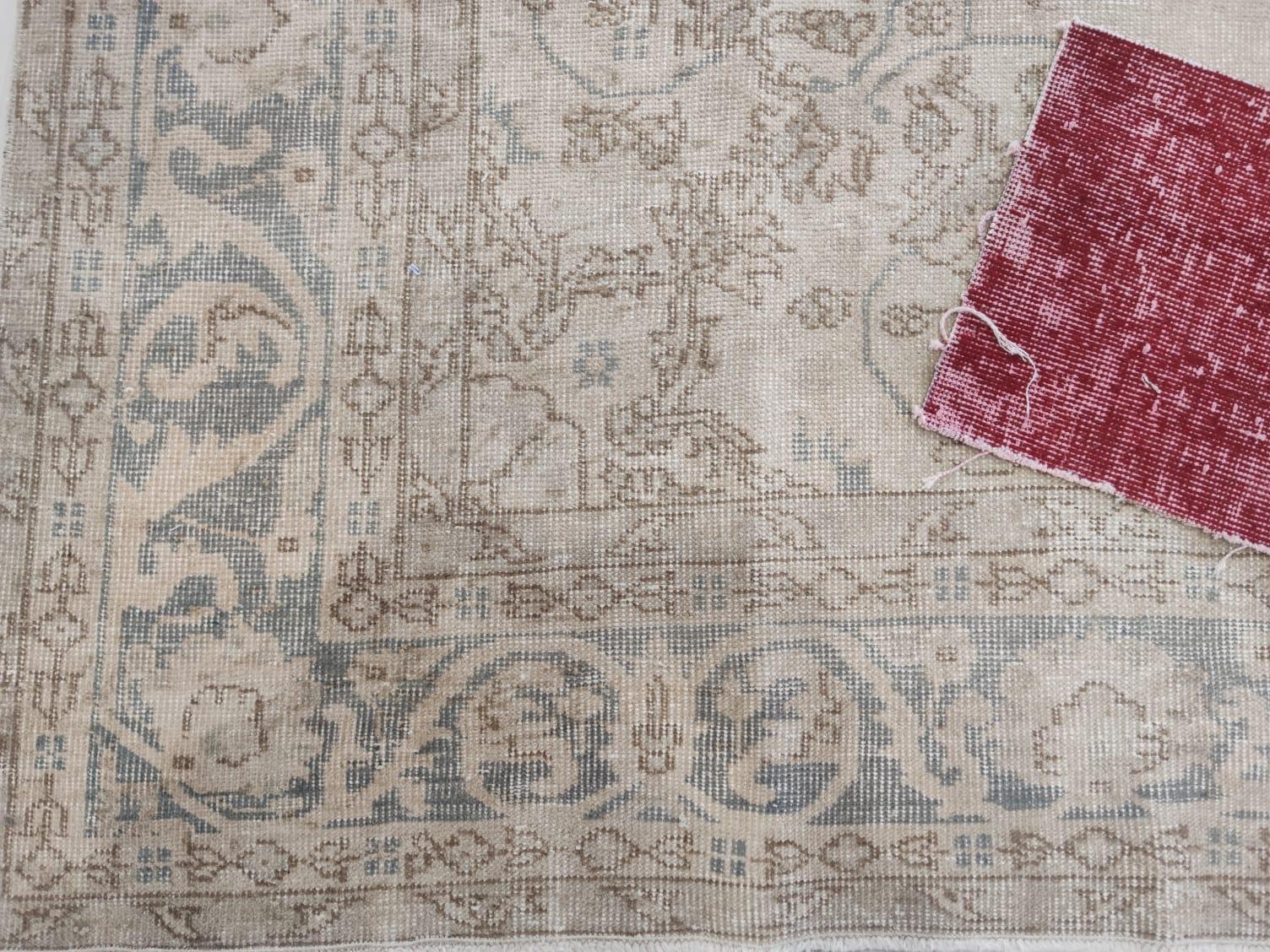 Wool 7.2x10.8 ft Vintage Medallion Design Rug. Neutral Colors, Handmade Large Carpet For Sale