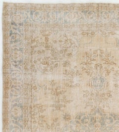 7.2x10.8 ft Vintage Medallion Design Rug. Neutral Colors, Handmade Large Carpet