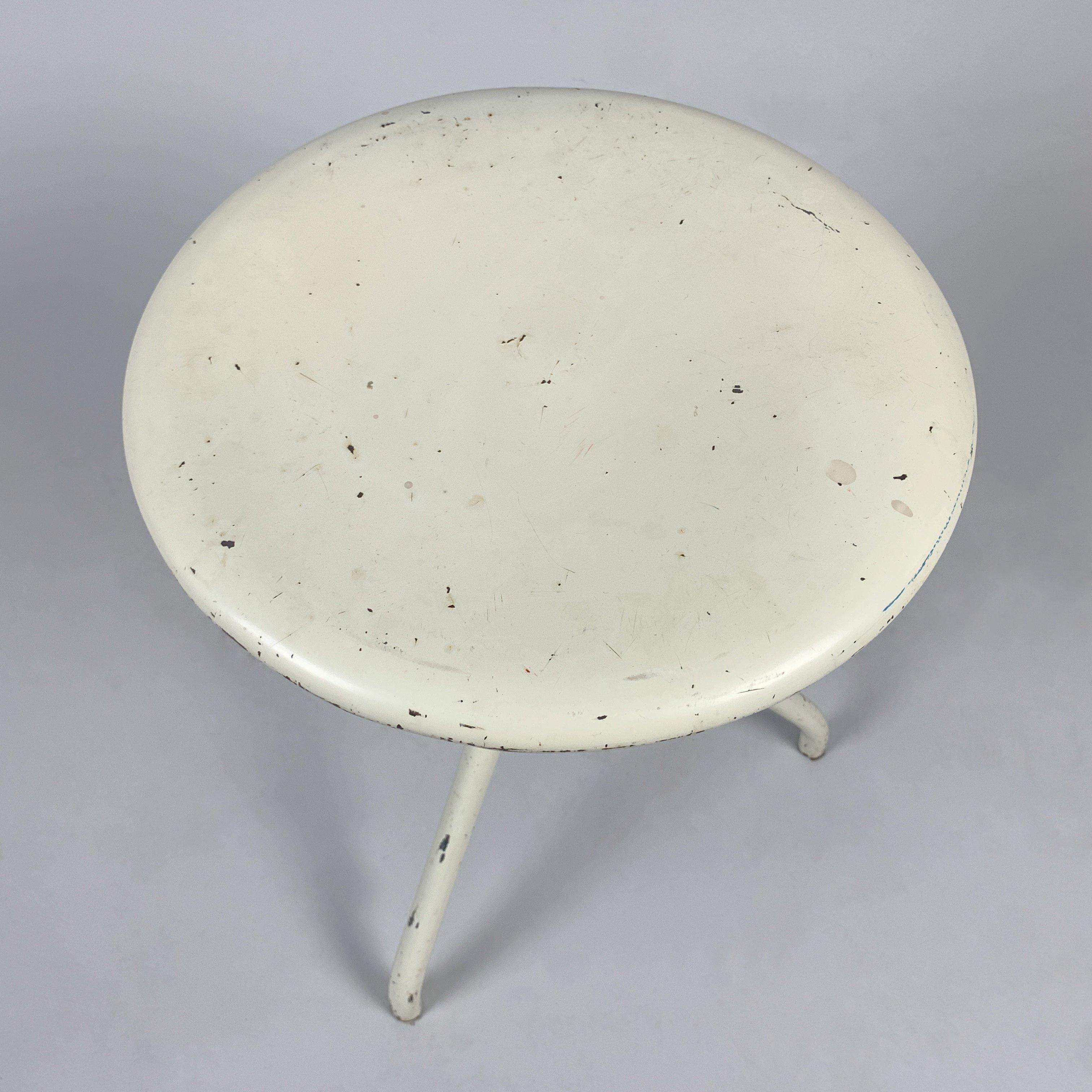 Vintage metal adjustable stool from former Czechoslovakia. Was used in hospitals or doctor's offices. Original condition.
