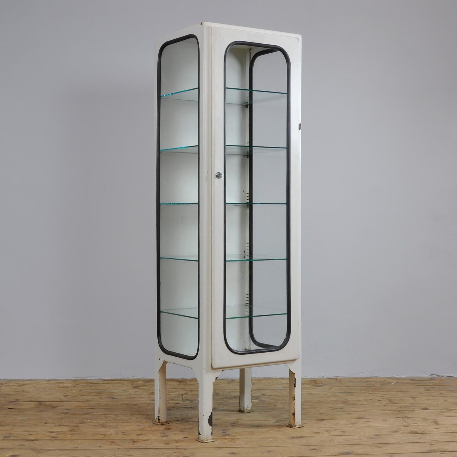 Industrial Vintage Medical Cabinet With Five-Glass Shelves, 1975