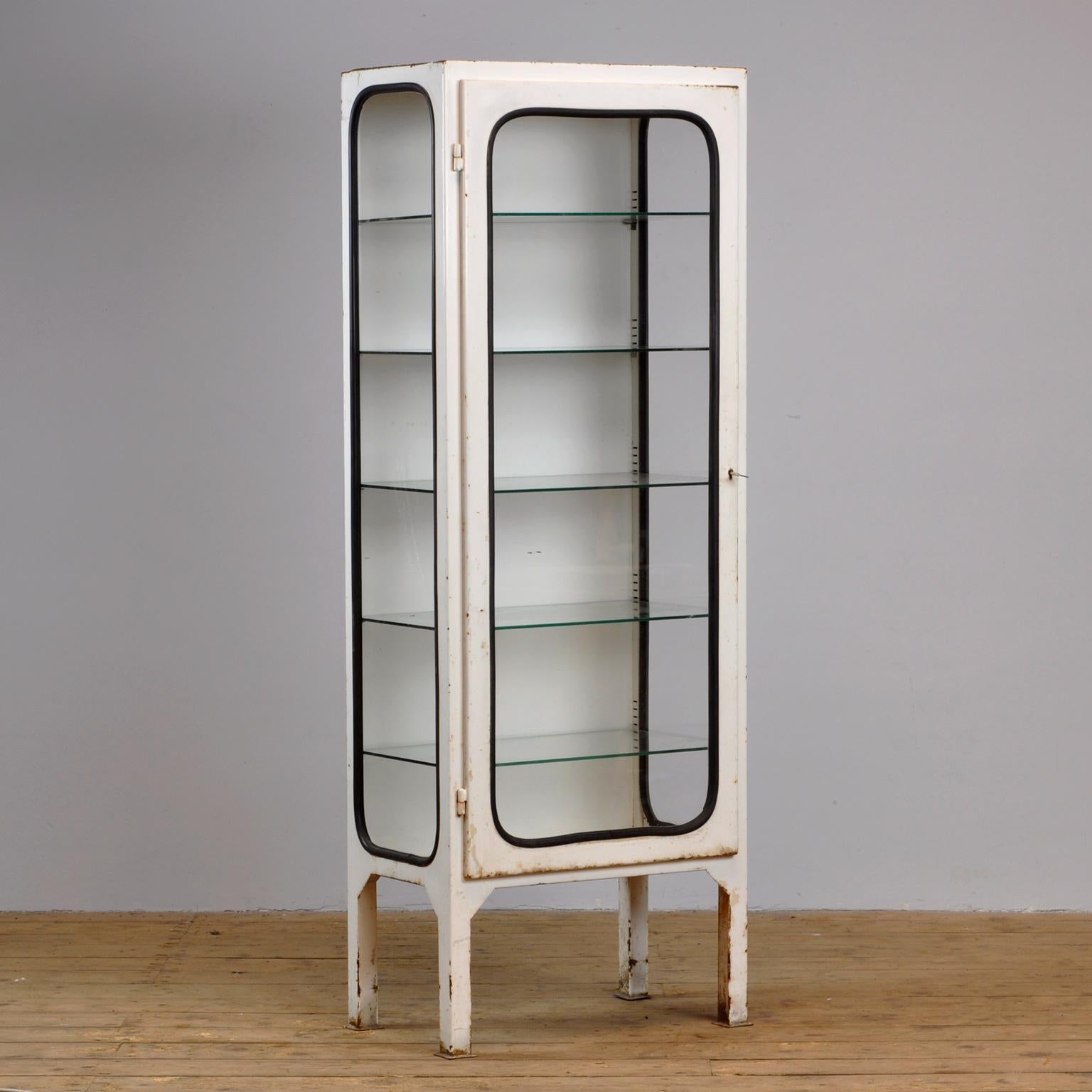 Industrial Vintage Medical Cabinet with Five Glass Shelves, 1975