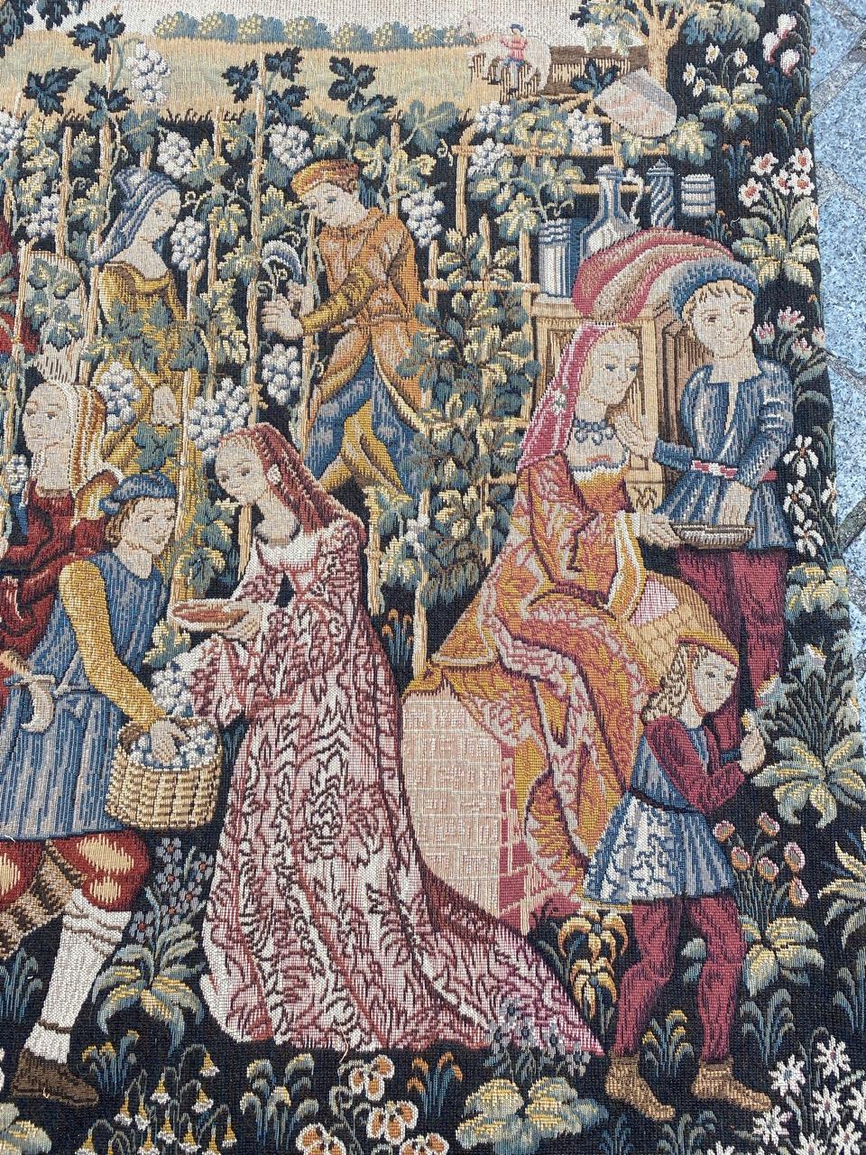 Nice French tapestry with beautiful medieval museum design and nice colors, mechanical Jaquar manufacturing from Halluin, with wool and cotton.
