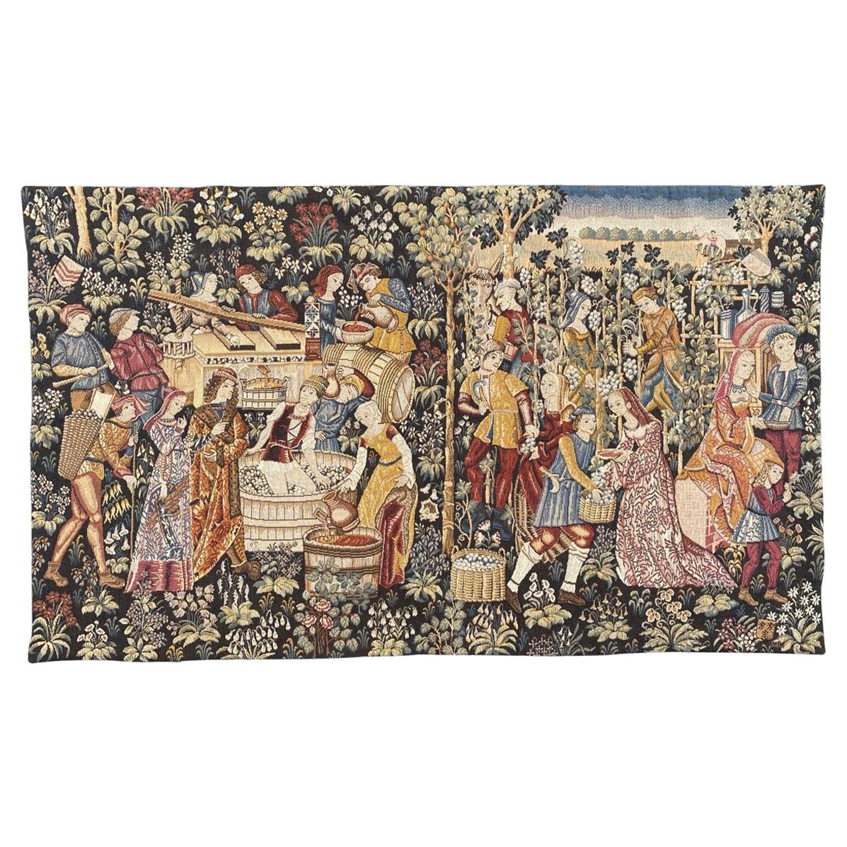 Vintage Medieval Design Aubusson Tapestry Halluin Tapestry