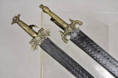 Vintage Medieval Gothic Style Heavy Steel Metal Decorative Swords - 2 Pc Set