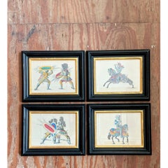 Vintage Medieval Knight Prints in Black Frames - Set of 4