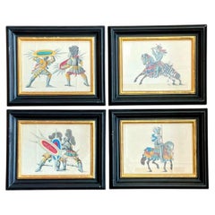 Vintage Medieval Knight Prints in Black Frames - Set of 4