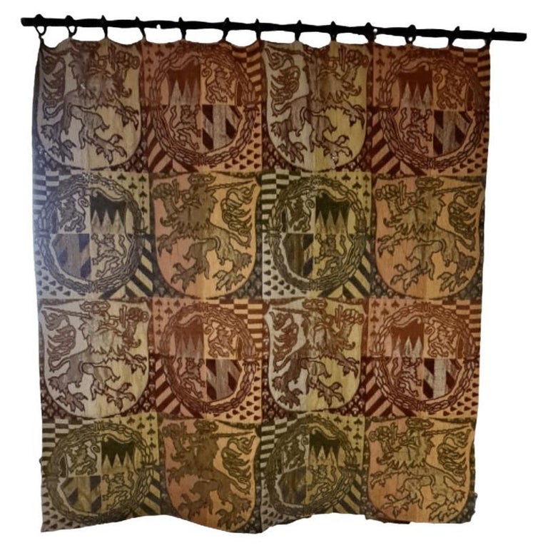 Medieval Tapestry Rods Vintage Medieval Style Lion Tapestry on Iron Rod For Sale at 1stDibs