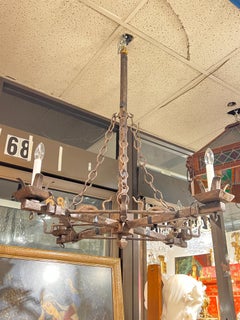 Vintage Medieval Style Wrought Iron 4-Light Chandelier