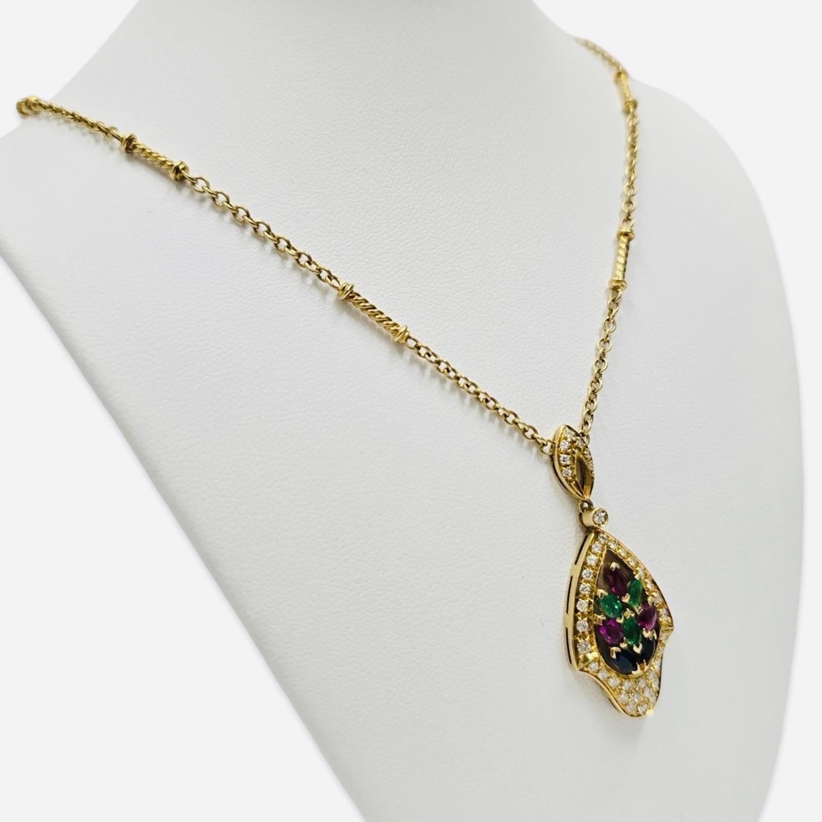 Vintage Mediterranean 18K Gold Diamond & Gemstone Floral Motif Necklace For Sale 2