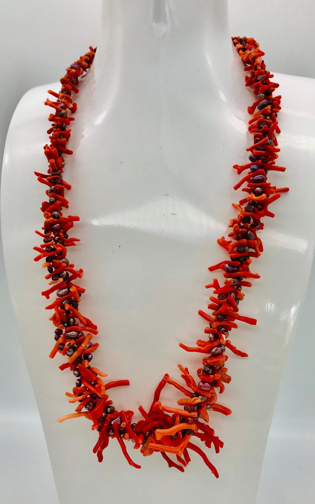 Vintage Mediterranean Branch Coral and small Pearls up-cycled into a stunning necklace of three braided strands.Coral harvesting is restricted and controlled due to its endangered status and rarity which consistently raises its price.
Sylvia