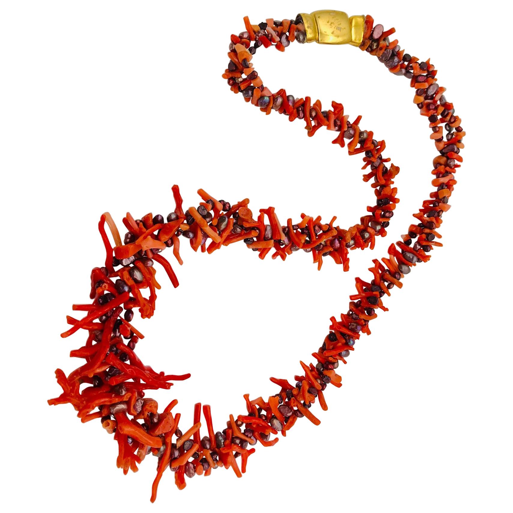 Vintage Mediterranean Branch Coral &Pearls up-cycled Necklace by Sylvia Gottwald For Sale