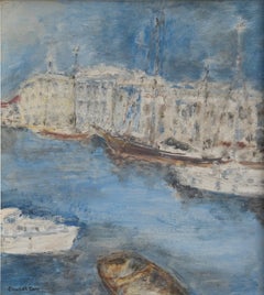 Historische Hafenansicht aus dem Mittelmeerraum, original impressionistisches Ölgemälde, 20. Jahrhundert