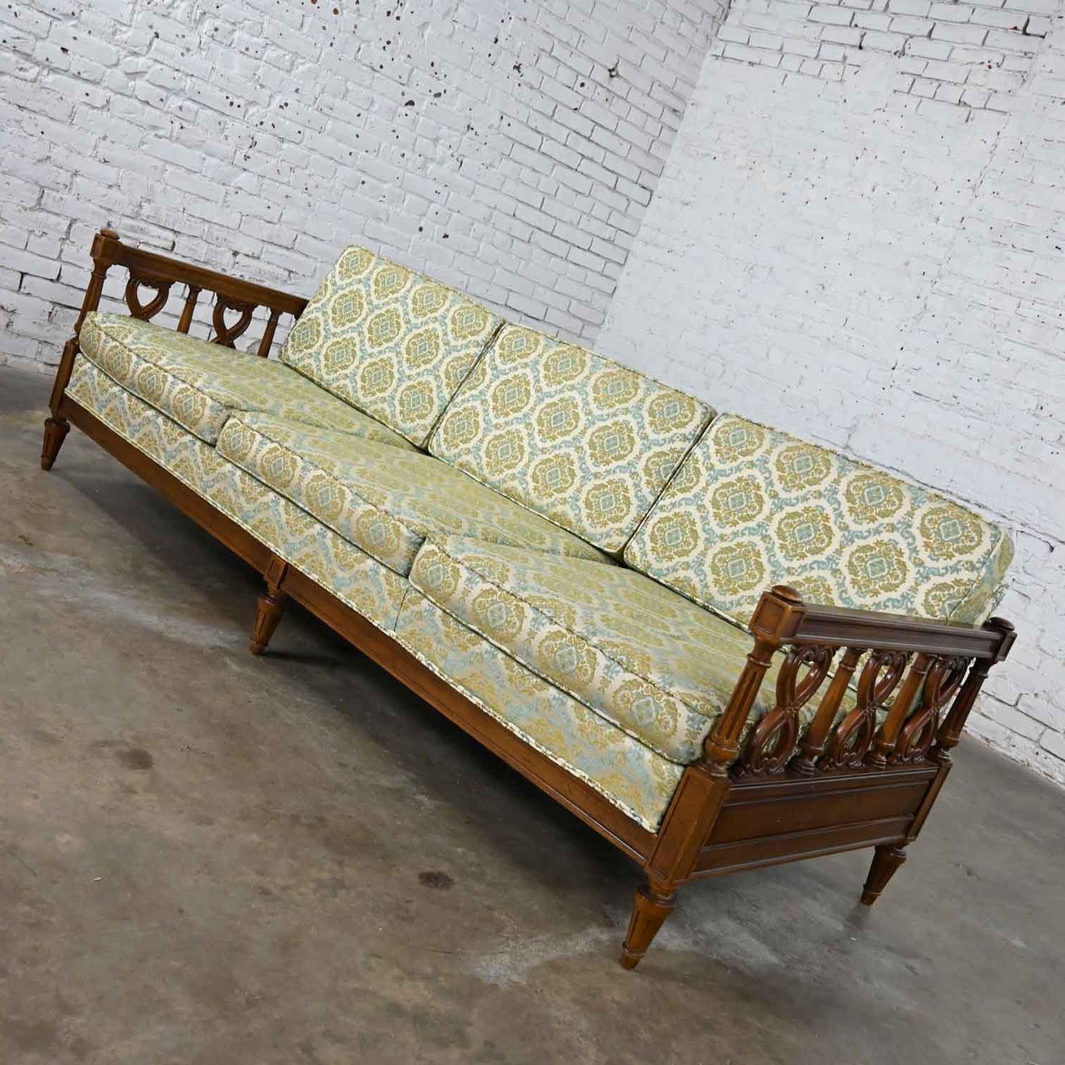 Vintage Mediterranean Spanish Revival Style Sofa Wood Details by American Furn 1