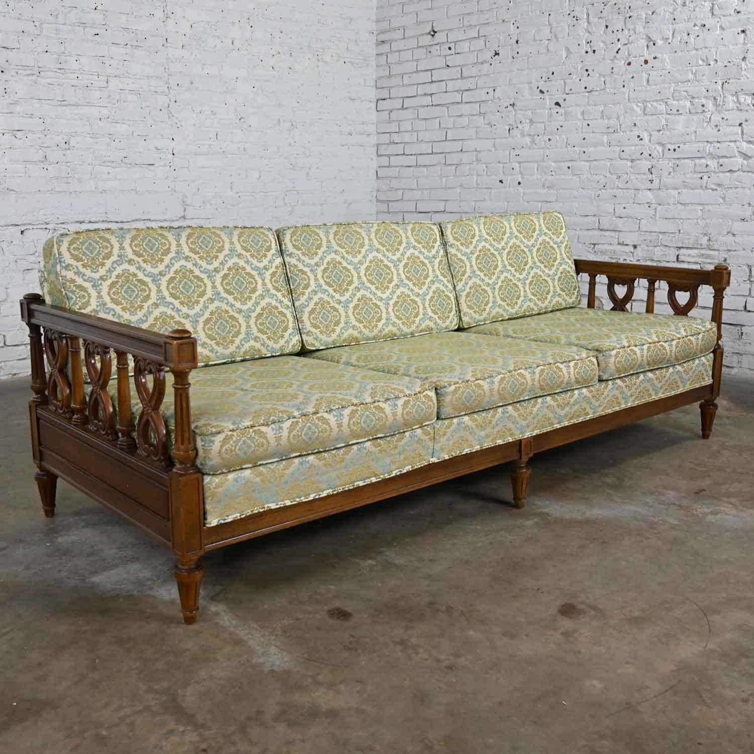 Vintage Mediterranean Spanish Revival Style Sofa Wood Details by American Furn 3