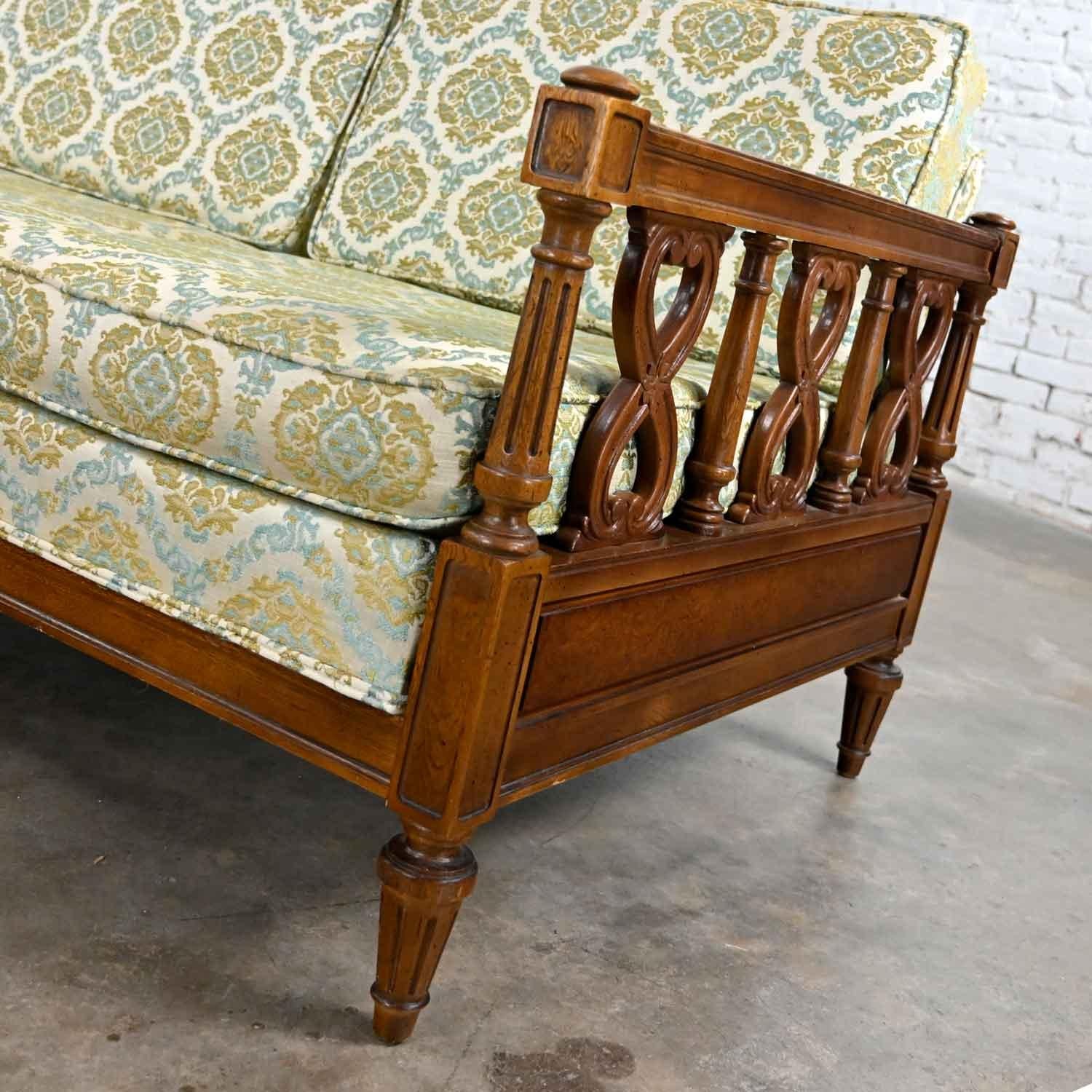 Brocade Vintage Mediterranean Spanish Revival Style Sofa Wood Details by American Furn