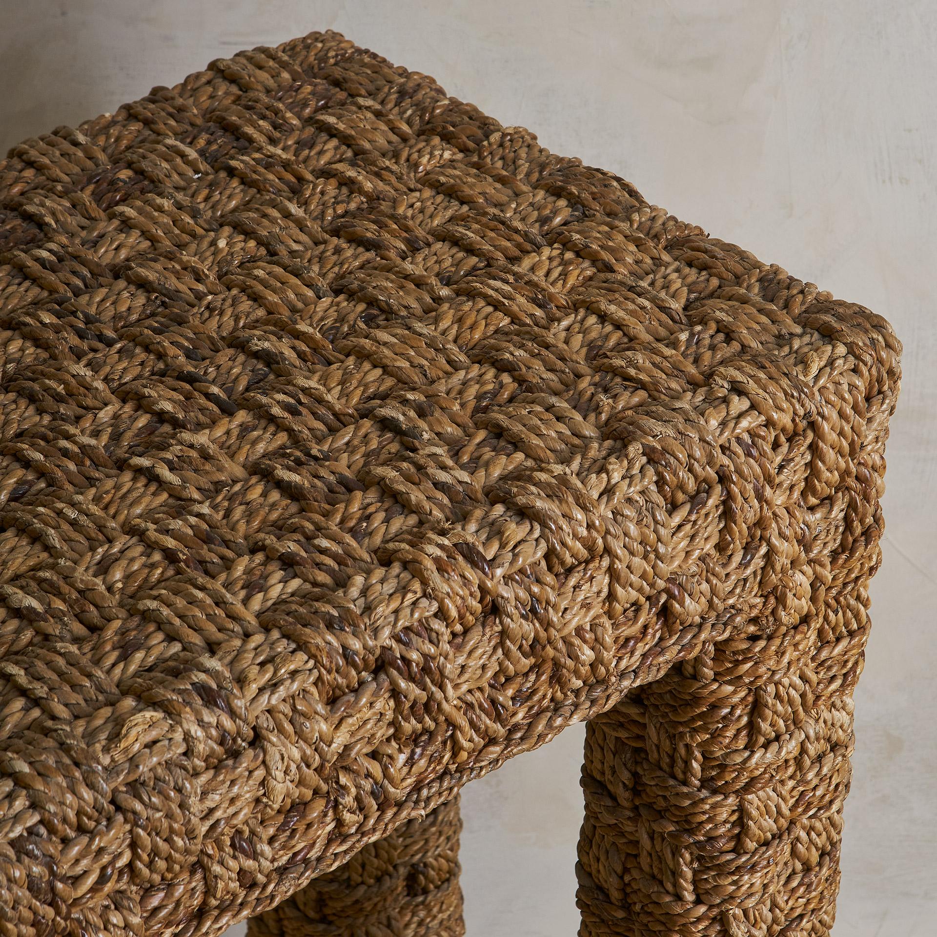 Mid-Century Modern Vintage Mediterranean Woven Rope Console Table