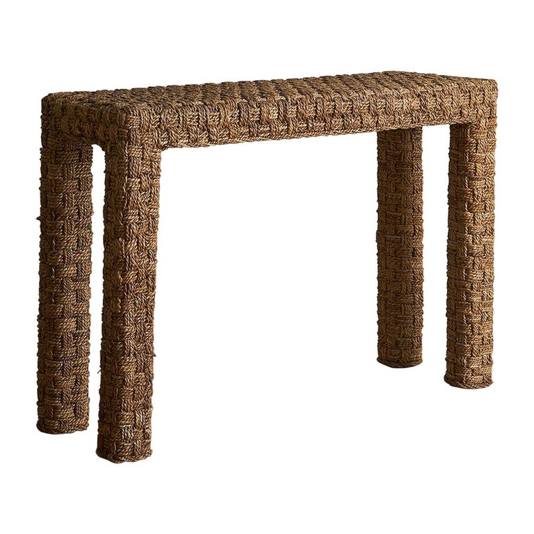 Vintage Mediterranean Woven Rope Console Table For Sale at 1stDibs