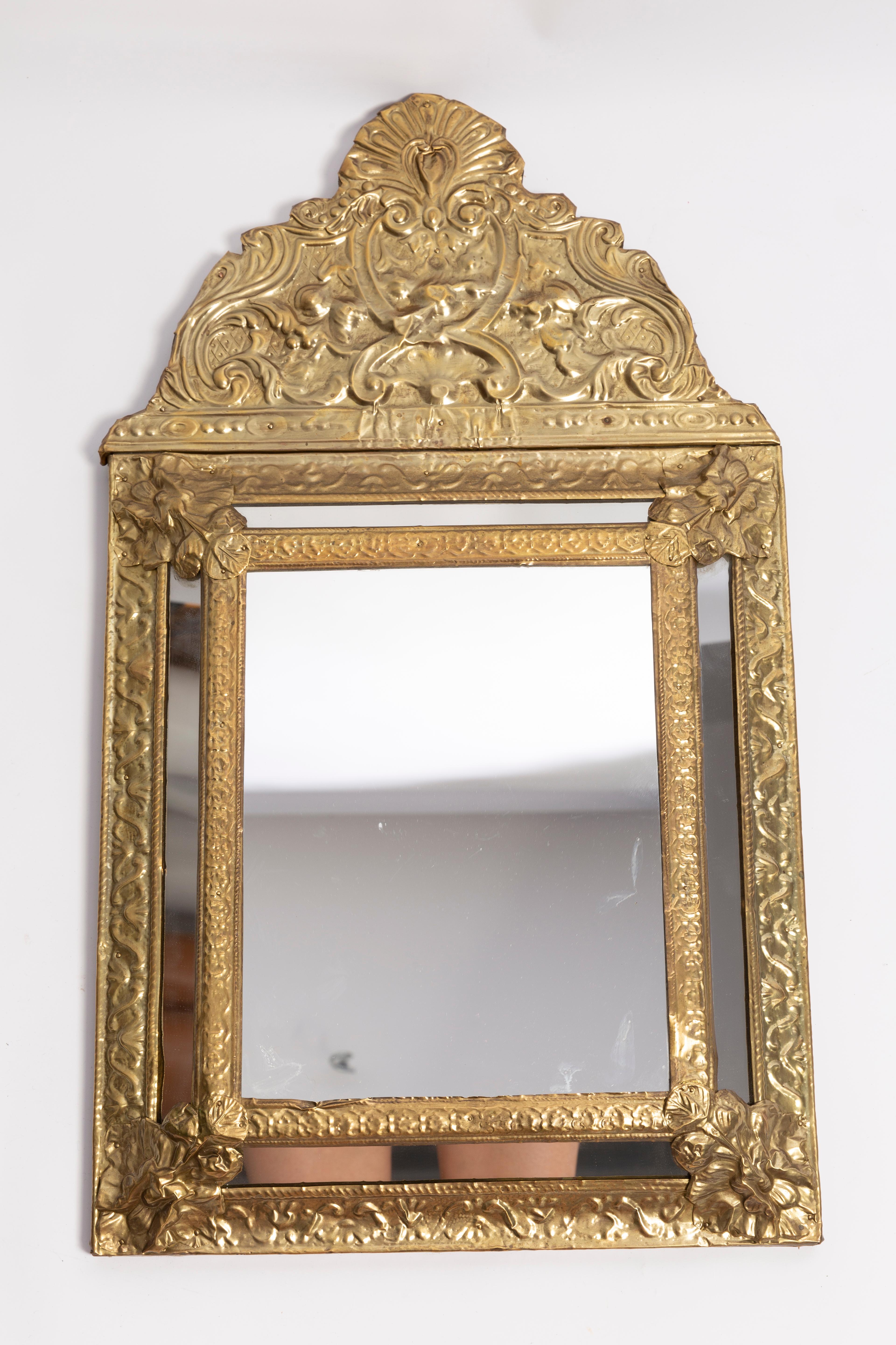 Mid-Century Modern Vintage Medium Original Mirror in Decorative Metal Frame, Italy, 1960s For Sale