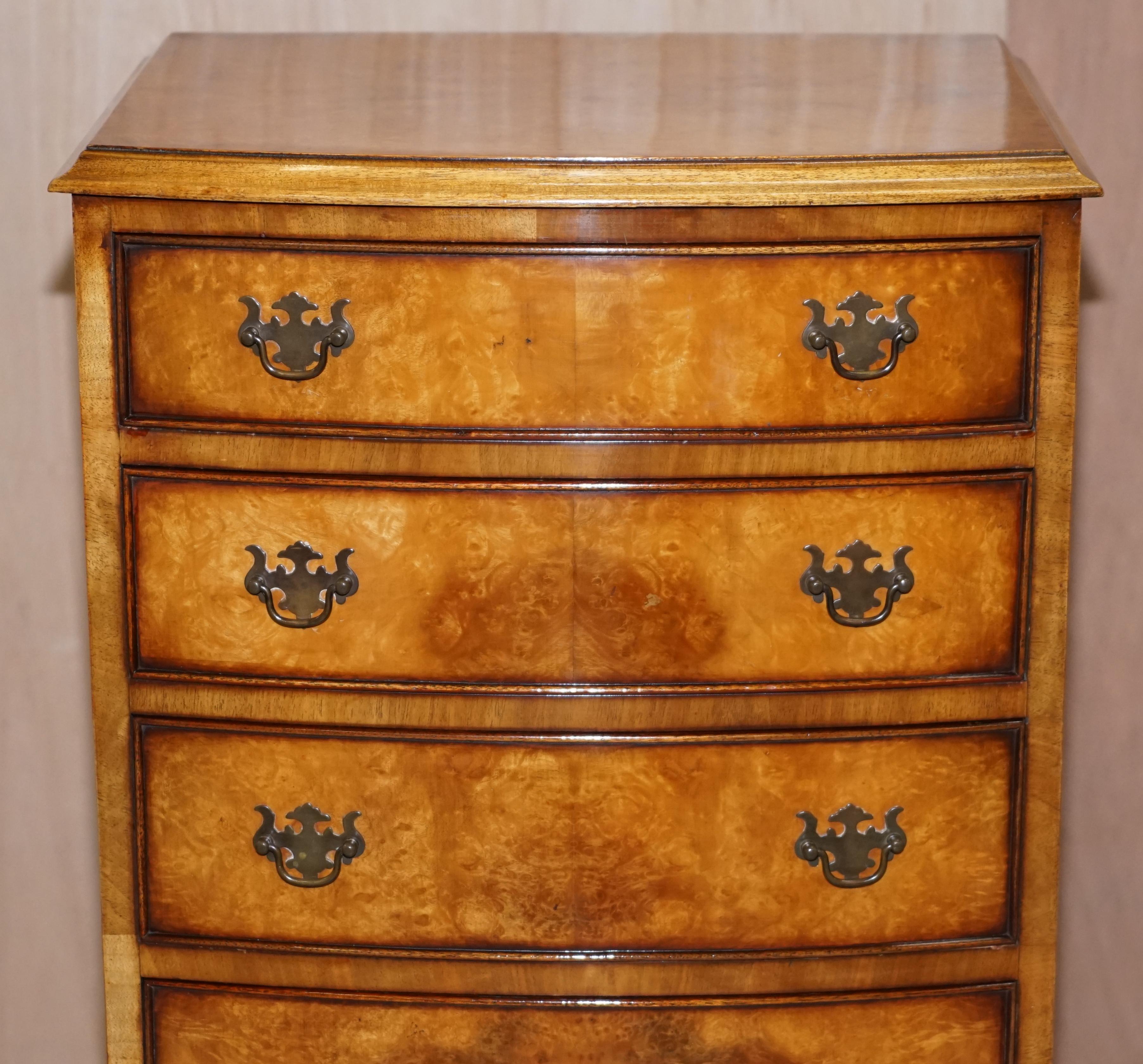 Hand-Crafted Vintage Medium Sized Burr Walnut Tallboy Chest of Drawers Bevan Funnell, England