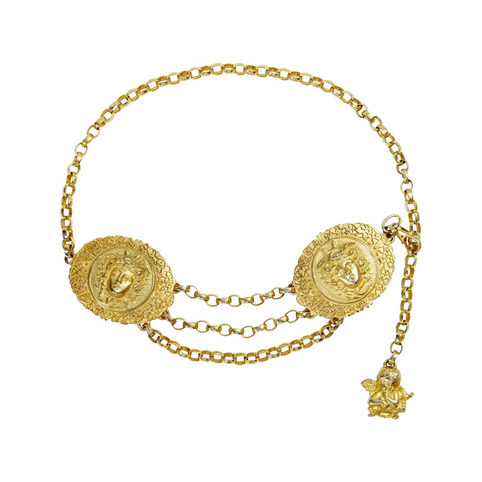 Vintage Medusa Face Double Medallion Hangling Link Belt en vente 1