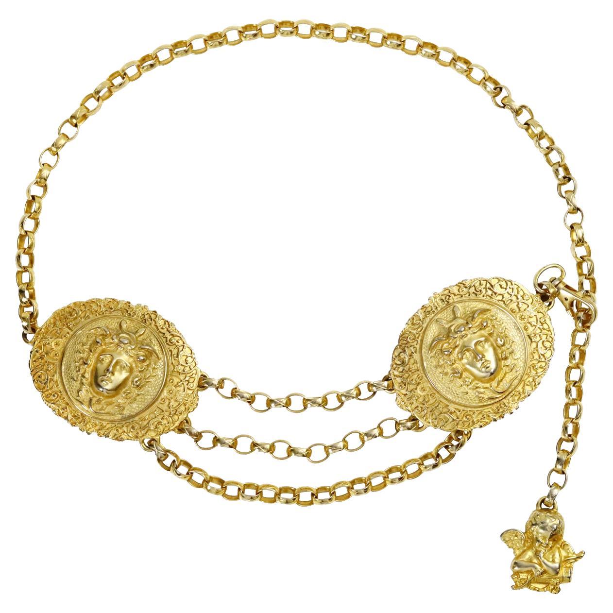 Vintage Medusa Face Double Medallion Hangling Link Belt en vente 2