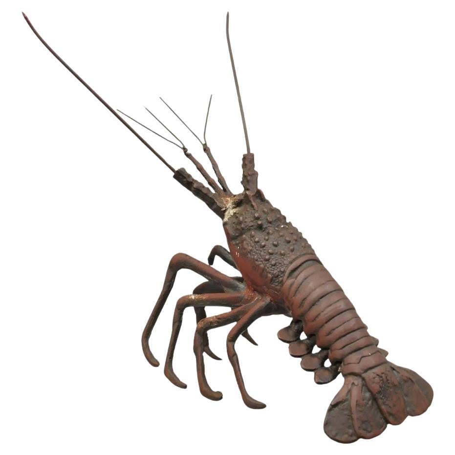 Grande sculpture de homard vintage en métal moulé de style japonais Meiji