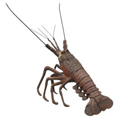 Escultura de langosta grande de metal fundido de estilo japonés Meiji Vintage