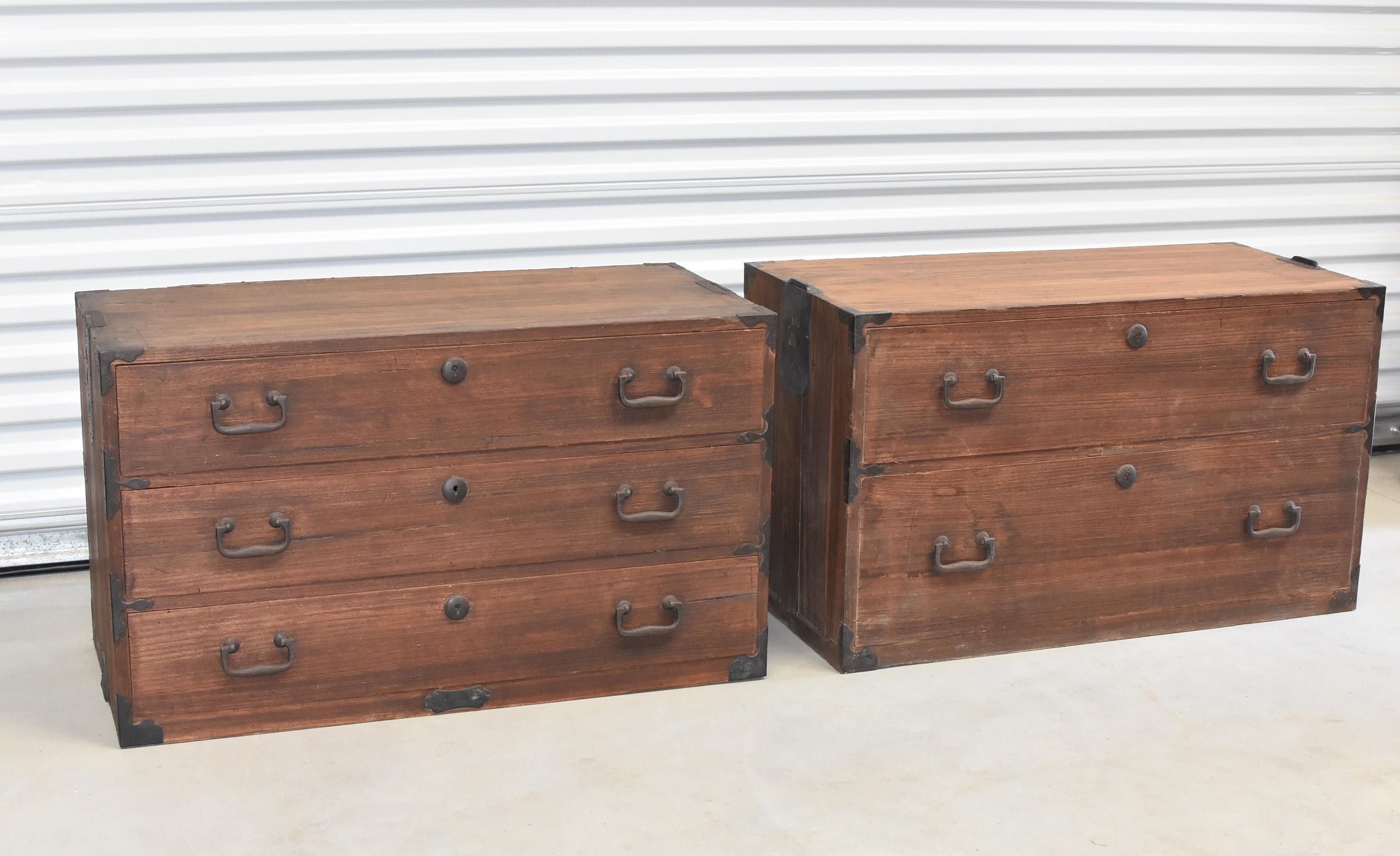20th Century Vintage Meiji Japanese Tansu Chest, Two-Tier Stackable Five Drawers