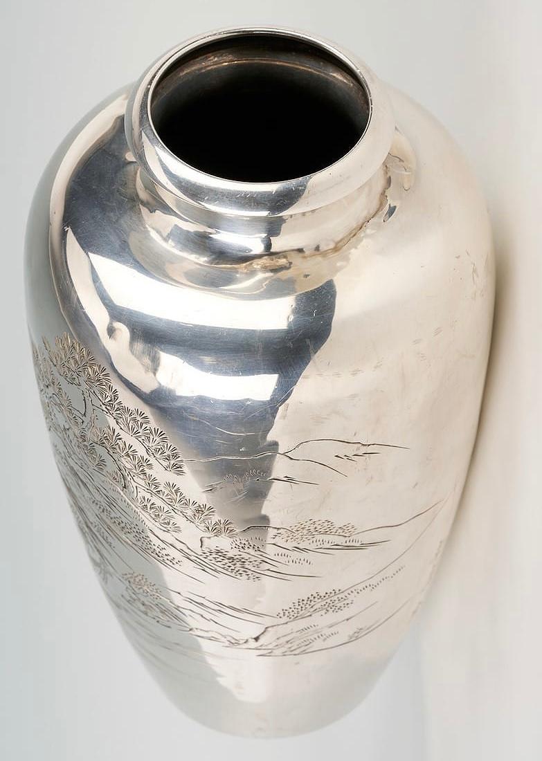 Vintage Meiji or Taisho Japanese Pure Silver Vase For Sale 1