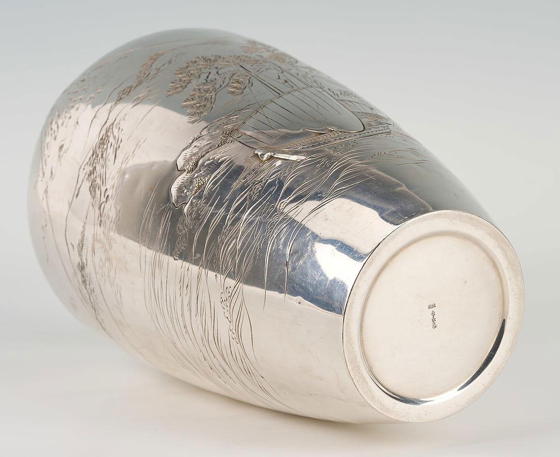 Vintage Meiji or Taisho Japanese Pure Silver Vase For Sale 2