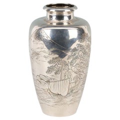 Vintage Meiji or Taisho Japanese Pure Silver Vase