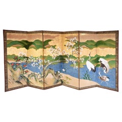 Vintage Meiji Period Six Panel Japanese Folding Screen