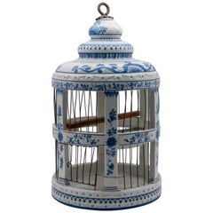 Vintage Meiselman Ceramic Blue and White Bird Cage, from Italy