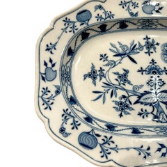 Grand plateau vintage de Meissen en porcelaine bleue peinte à la main ~ 13,5