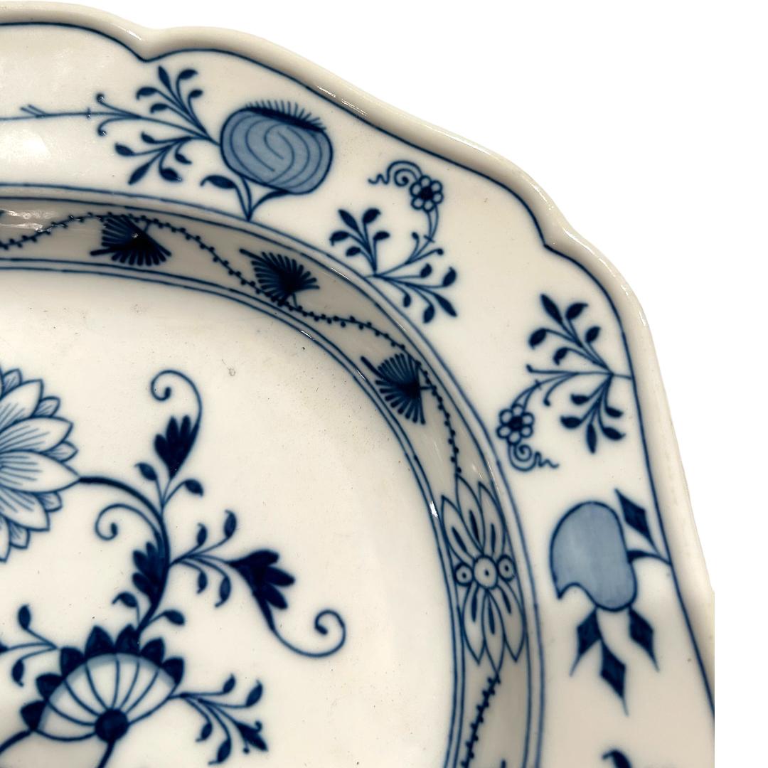 20ième siècle Grand plateau vintage de Meissen en porcelaine bleue peinte à la main ~ 13,5