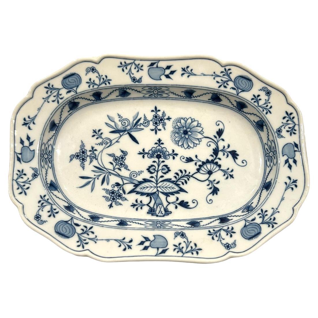 Grand plateau vintage de Meissen en porcelaine bleue peinte à la main ~ 13,5