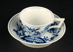 Vintage Meissen Blue Onion Set of Cup and Saucer Blue White Porcelain