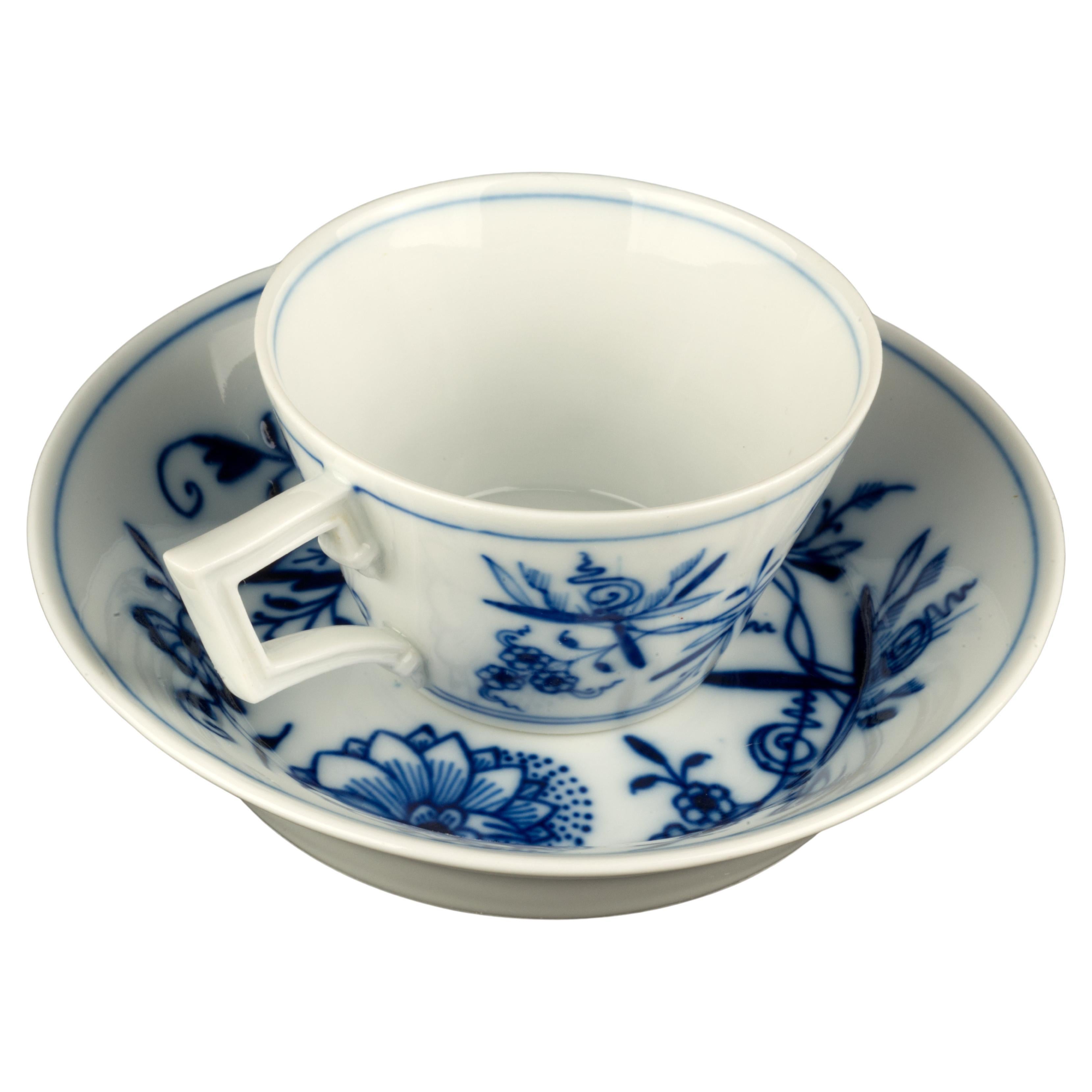 Vintage Meissen Blue Onion Set of Cup and Saucer Blue White Porcelain