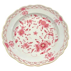 Vintage Meissen Large Porcelain Pink “Indian Flowers” Gold Scallop Serving Bowl